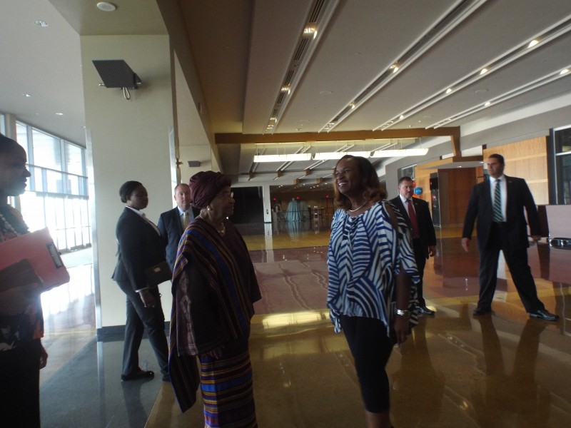 President Sirleaf being received at The Potters House